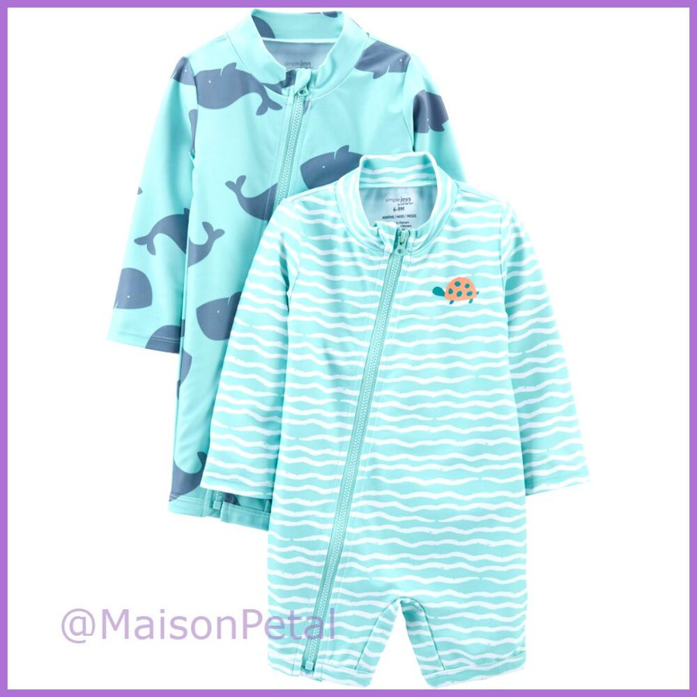 2-Pack Long Sleeve Zip Rashguard Swimsuits UPF 50 Polyester